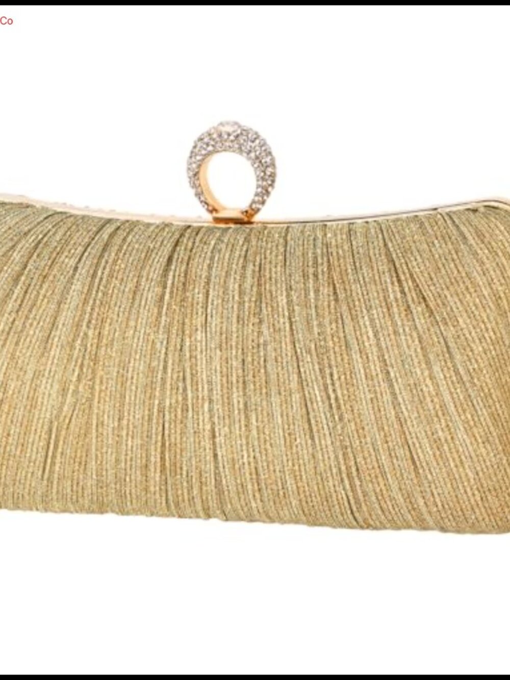 Pleated Glitter Evening Clutch Purse with Rhinestone Ring